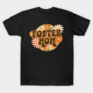 Foster Mom Retro Groovy Floral Leopard T-Shirt